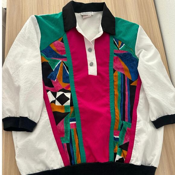 VTG 80s LA Attitude SzM White Green & Pink Color Blocked retro shoulder pads - Picture 1 of 8